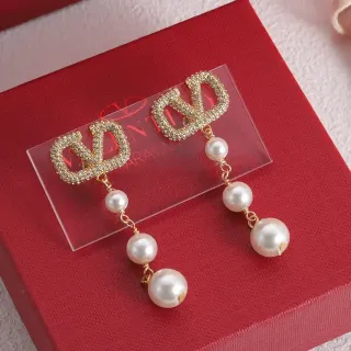 Valentino VLOGO Crystal and Pearl Drop Earrings