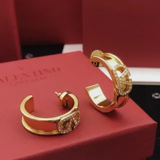 Valentino VLogo Hoop Gold Silver Pavé-Crystal Motif Earrings