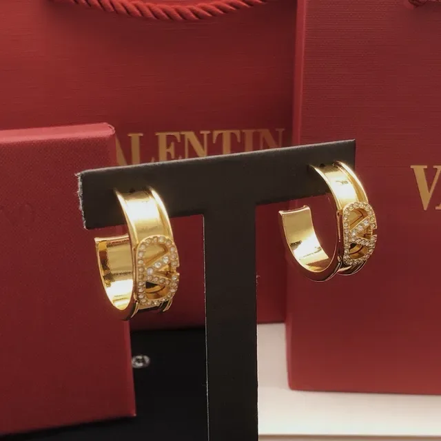 Valentino VLogo Boucles d'Oreilles Or Argent Motif Pavé-Crystal 3