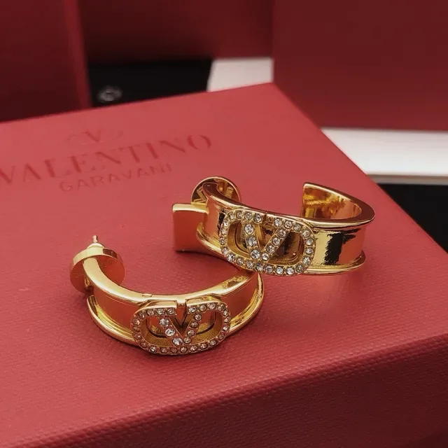 Valentino VLogo Boucles d'Oreilles Or Argent Motif Pavé-Crystal 6