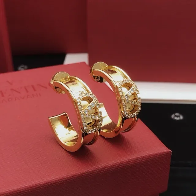Valentino VLogo Boucles d'Oreilles Or Argent Motif Pavé-Crystal 7