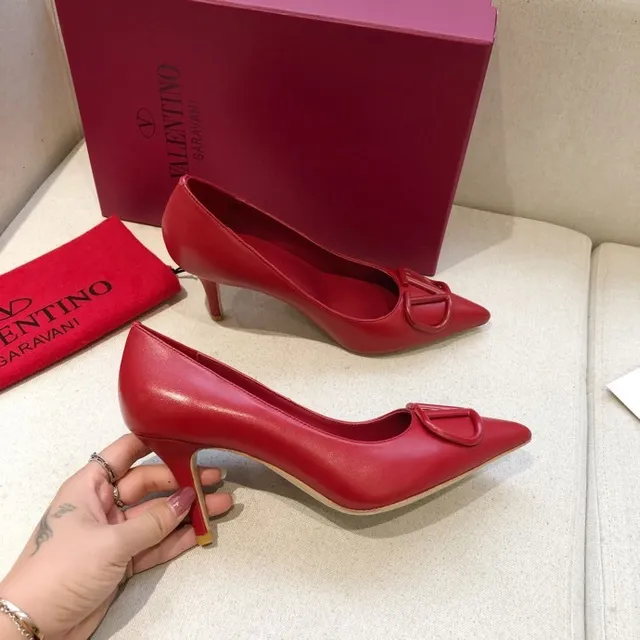 Valentino VLOGO Pump Red Gold Pointed-Toe Stiletto Heel Pump 7