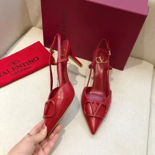 Valentino VLOGO Pump Red Leather Pointed-Toe Slingback Pumps
