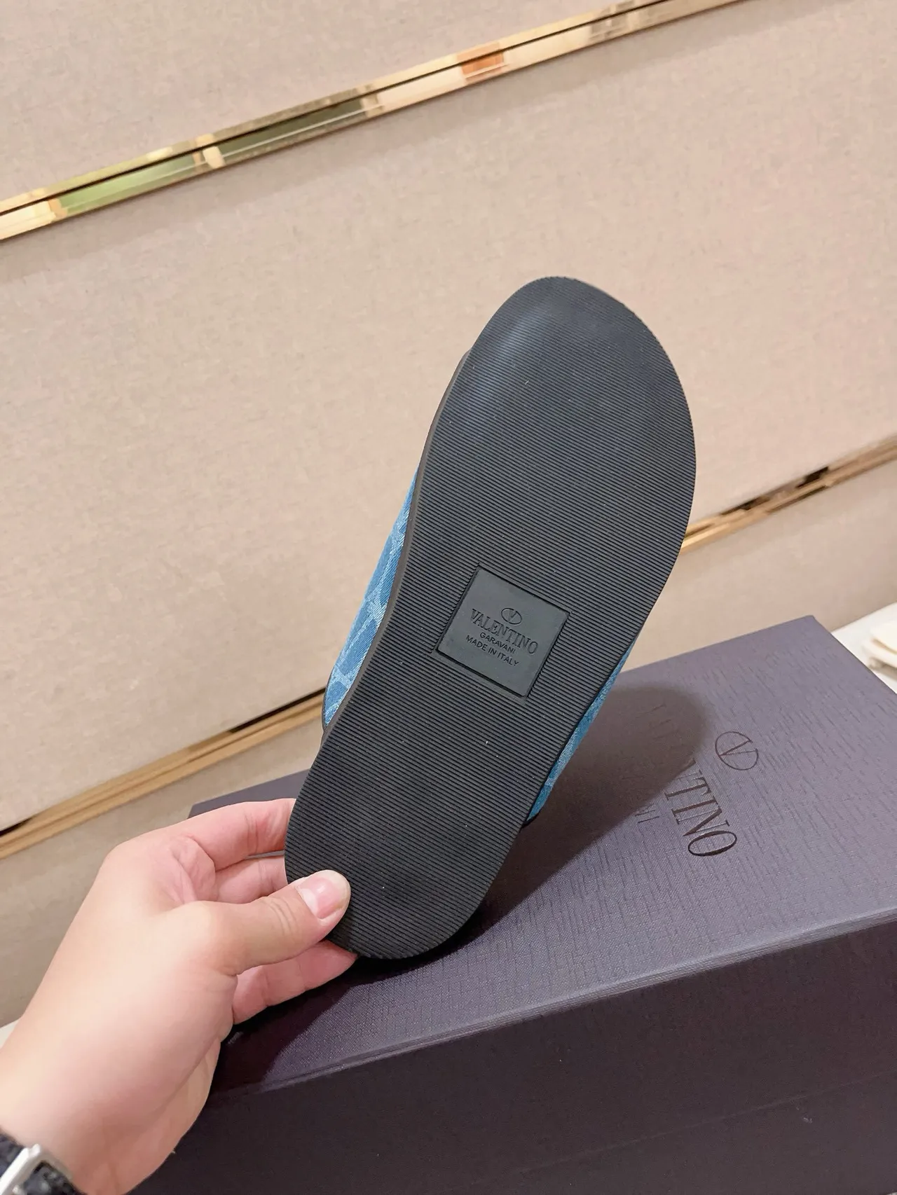 Valentino VLogo Slide Zapatillas Monogram Azul de Correa Doble 9