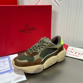 Valentino VLTN Army Green Brown Multi-Material Paneling Sculpted Sole Chunky Sneakers