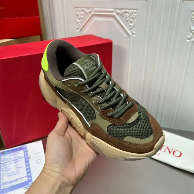 Valentino VLTN Tênis Chunky Verde Militar Marrom Painel Multi-Material Sola Esculpida 4
