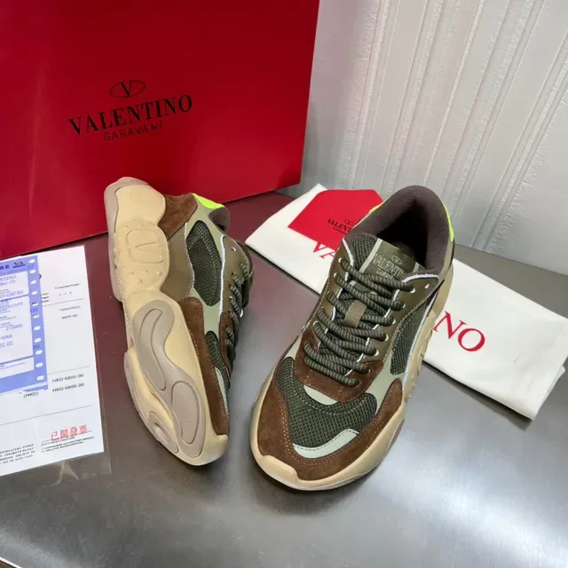 Valentino VLTN Tênis Chunky Verde Militar Marrom Painel Multi-Material Sola Esculpida 7