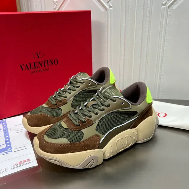 Valentino VLTN Tênis Chunky Verde Militar Marrom Painel Multi-Material Sola Esculpida 8