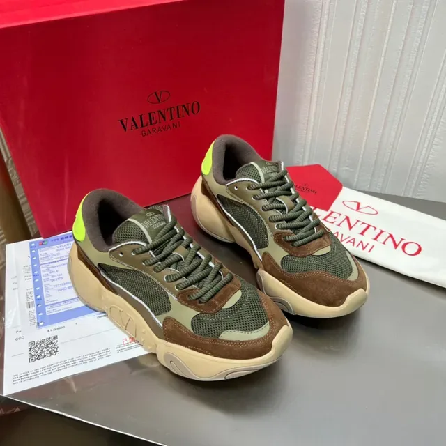 Valentino VLTN Tênis Chunky Verde Militar Marrom Painel Multi-Material Sola Esculpida 9