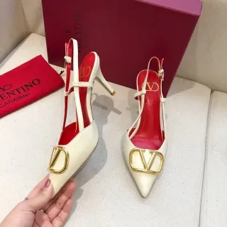 Valentino VLTN Cream and Red Leather VLogo Buckle Pumps