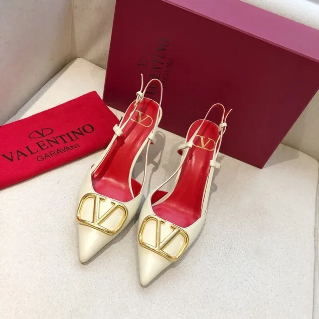 Valentino VLTN Cream and Red Leather VLogo Buckle Pumps 2