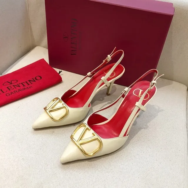 Valentino VLTN Cream and Red Leather VLogo Buckle Pumps 3