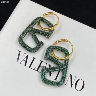 Valentino VLTN Green Gold Pavé-Set Crystals Hinged Hoops Earrings