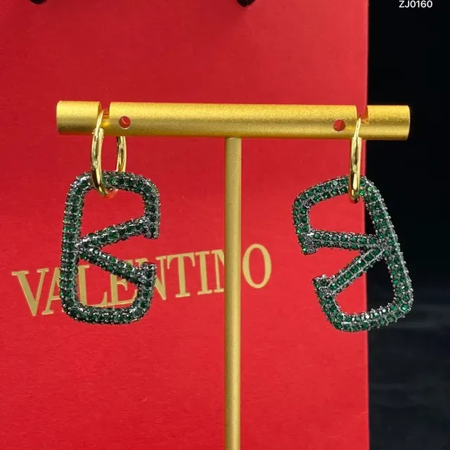 Valentino VLTN Boucles d'oreilles à créoles vert or pavé de cristaux à charnière 2