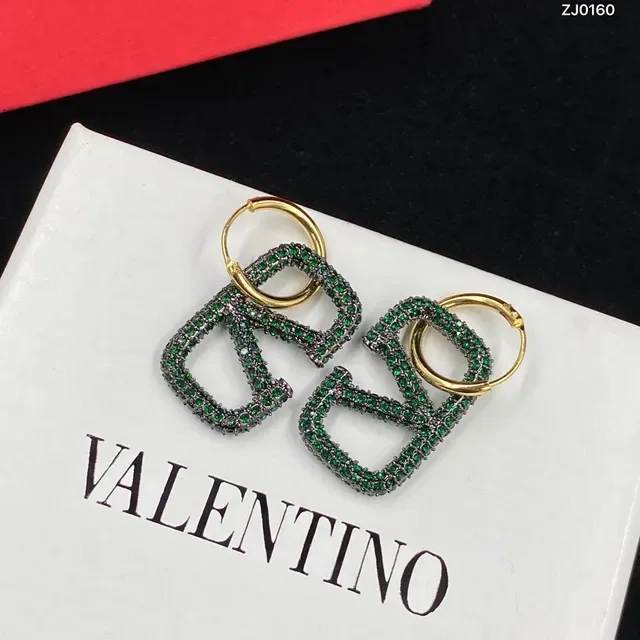 Valentino VLTN Boucles d'oreilles à créoles vert or pavé de cristaux à charnière 3