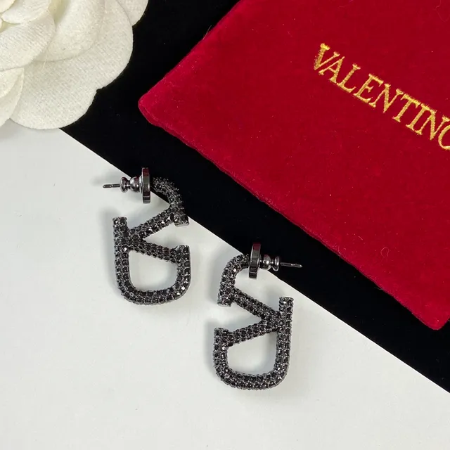 Valentino VLTN Pavé Crystal Logo Stud Earrings 3