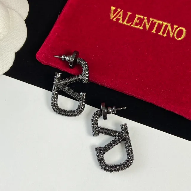 Valentino VLTN Pavé Crystal Logo Stud Earrings 4