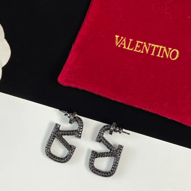 Valentino VLTN Pavé Crystal Logo Stud Earrings 6