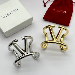 Valentino VLTN Silver Gold Open Cuff V-Logo Motif Bracelet