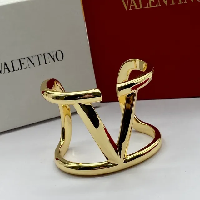 Valentino VLTN Argent et Or Bracelet Ouvert Motif V-Logo 3