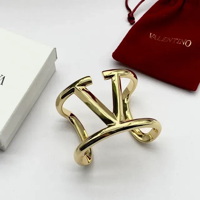 Valentino VLTN Argent et Or Bracelet Ouvert Motif V-Logo 4
