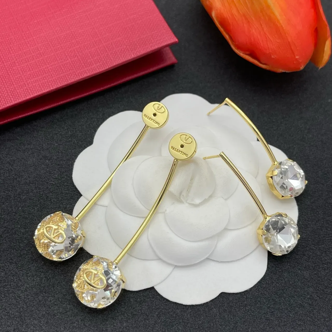 Valentino VLTN Triple Crystal Drop Earrings 5