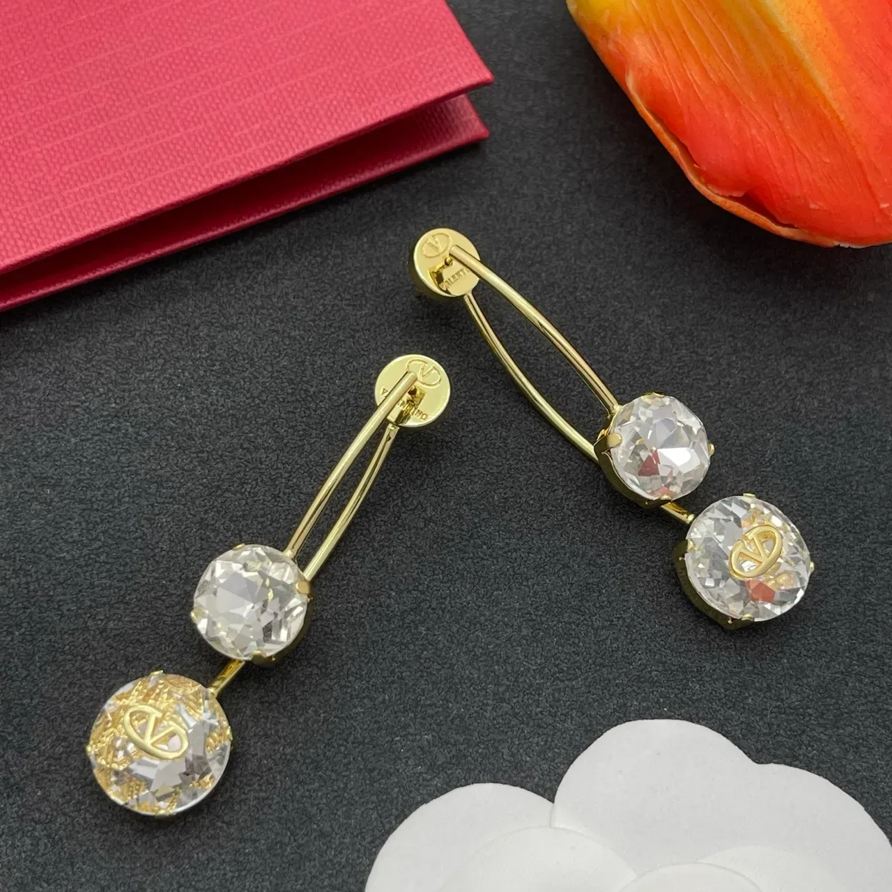 Valentino VLTN Triple Crystal Drop Earrings 7
