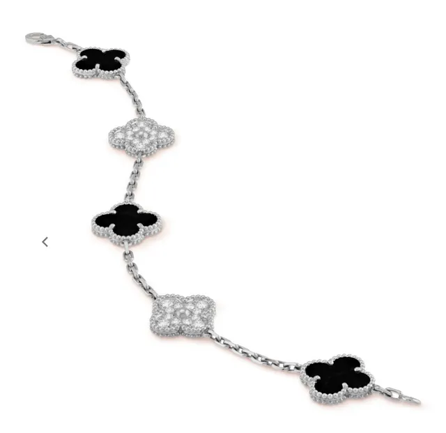 Van Cleef & Arpels Alhambra Pavé Diamante e Ônix Pulseira de corrente 2