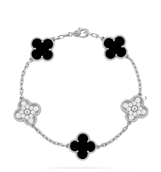 Van Cleef & Arpels Alhambra Pavé Diamante e Ônix Pulseira de corrente 3