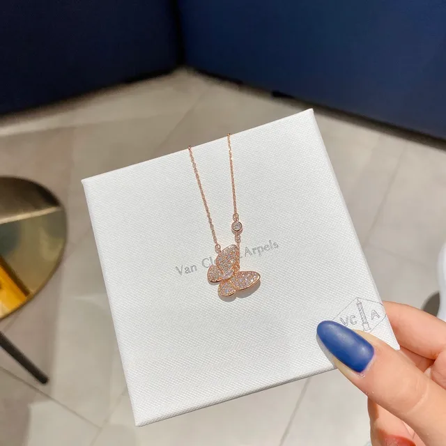 Van Cleef & Arpels Papillon Pavé Diamant Or Rose Collier 8