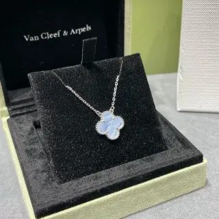 Van Cleef & Arpels Alhambra Light Blue Chalcedony Four-Leaf Clover Necklace
