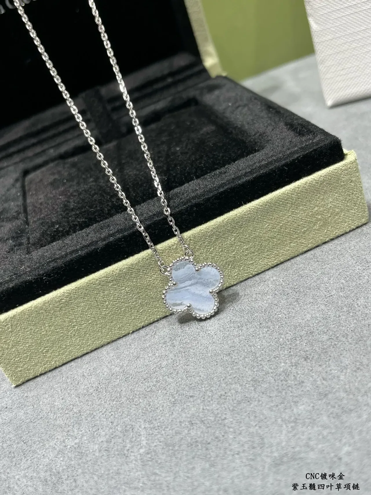 Van Cleef & Arpels Alhambra Light Blue Chalcedony Four-Leaf Clover Necklace 5