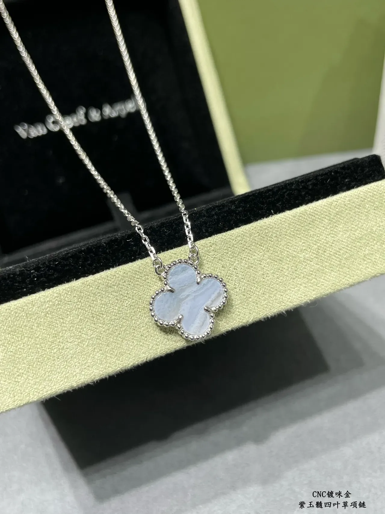 Van Cleef & Arpels Alhambra Light Blue Chalcedony Four-Leaf Clover Necklace 6