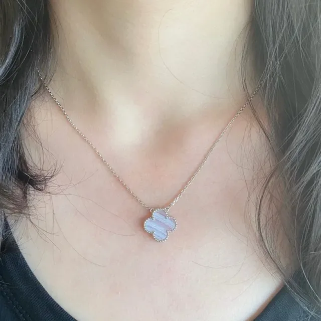 Van Cleef & Arpels Alhambra Light Blue Chalcedony Four-Leaf Clover Necklace 9