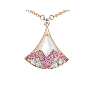 Van Cleef & Arpels Alhambra গোলাপি স্যাফায়ার এবং ডায়মন্ড পাখাযুক্ত পেন্ডেন্ট নেকলেস