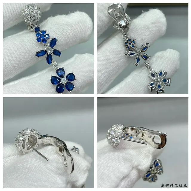 Van Cleef & Arpels Motif Floral Pavé Boucles d'oreilles Diamants Bleus et Blancs 2
