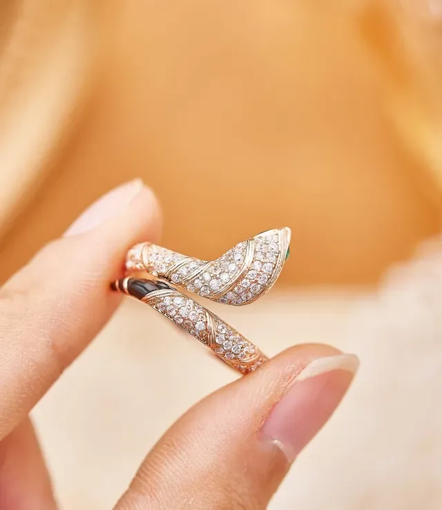 Van Cleef & Arpels Serpent Bohème Pavé Diamond Bague Émail Noir Œil Vert 2