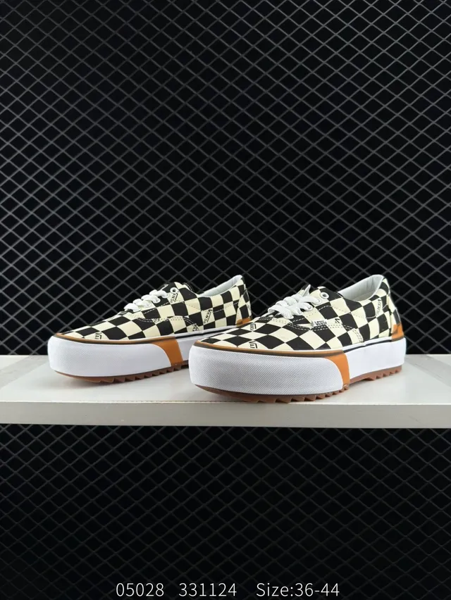 Vans প্ল্যাটফর্ম লো-টপ চেকারবোর্ড কালো সাদা স্কেটবোর্ড জুতা 3