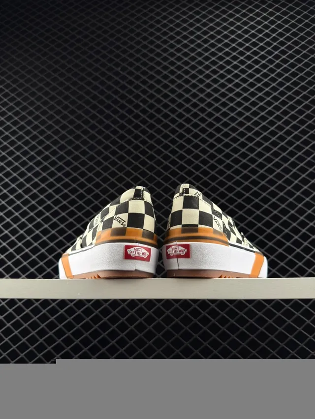Vans প্ল্যাটফর্ম লো-টপ চেকারবোর্ড কালো সাদা স্কেটবোর্ড জুতা 4