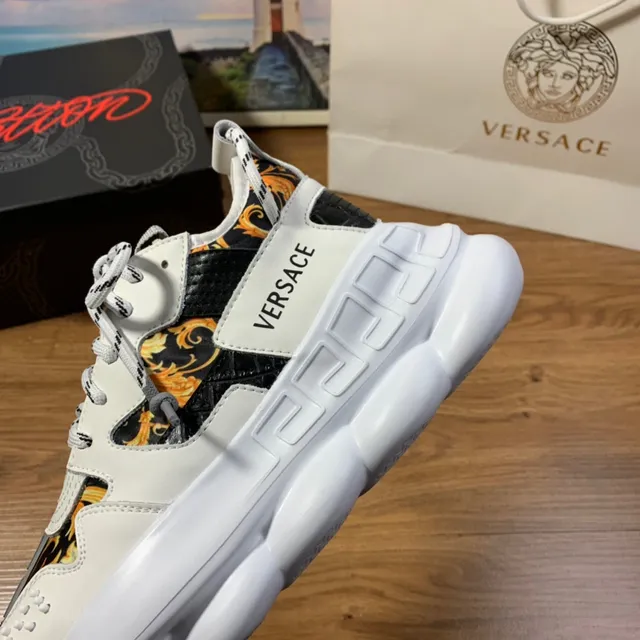 Versace Beige Multicolor Sole Baroque Print Overlay Chunky Sneakers 3