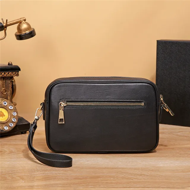 Versace Black Gold Boxy Rectangular Silhouette Smooth Leather-Like Finish Camera Bag 6