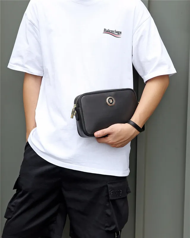 Versace Black Gold Boxy Rectangular Silhouette Smooth Leather-Like Finish Camera Bag 7