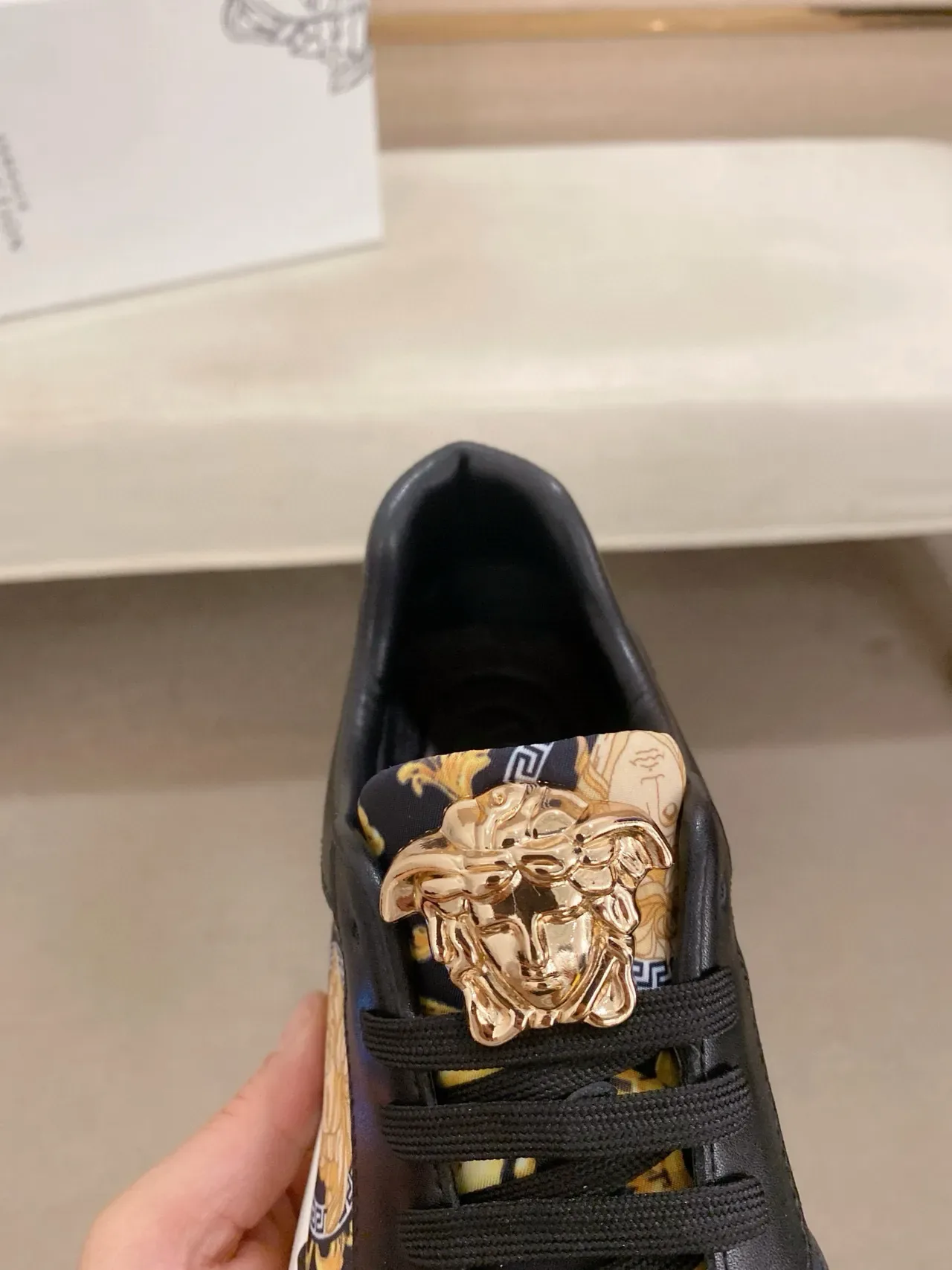 Versace Black Gold Medusa-Print Side Panel Hardware Lifestyle Sneakers 6