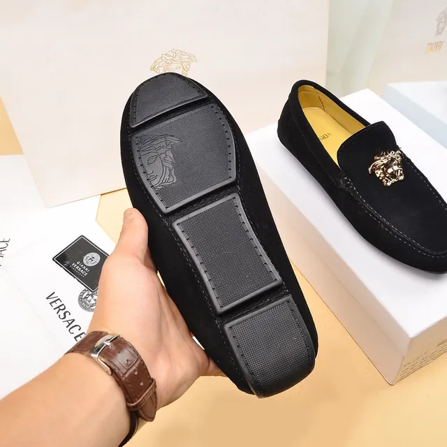 Versace Black Gold Suede Medusa Head Hardware Loafer 4
