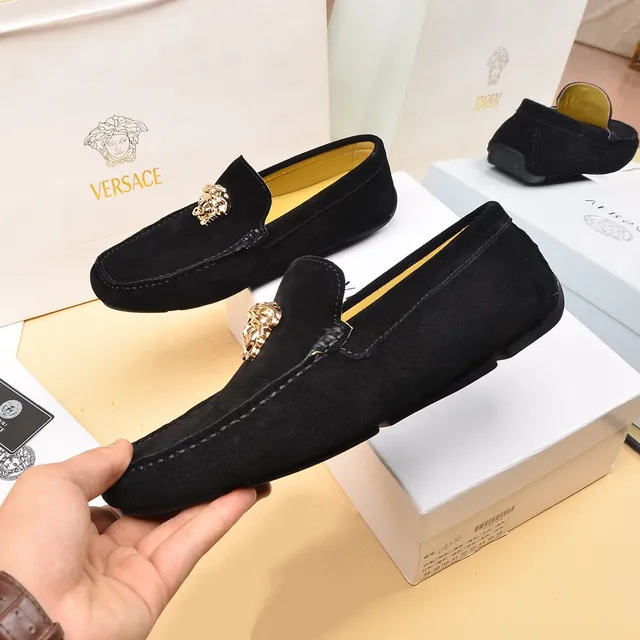 Versace Black Gold Suede Medusa Head Hardware Loafer 5