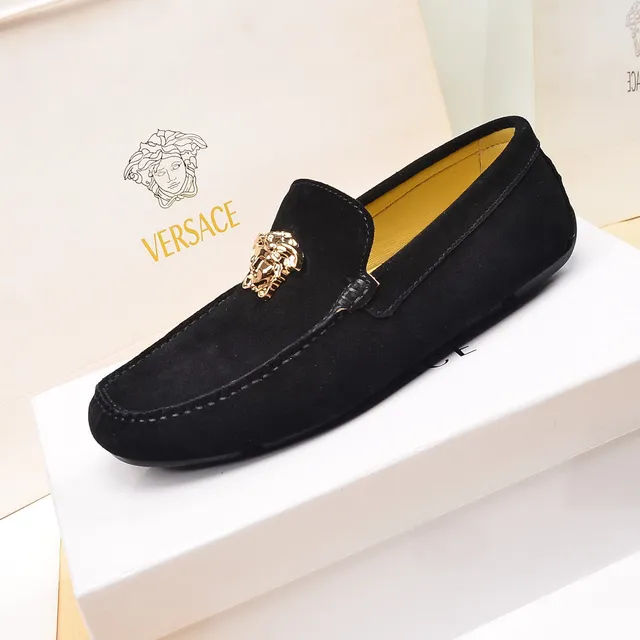 Versace Black Gold Suede Medusa Head Hardware Loafer 6