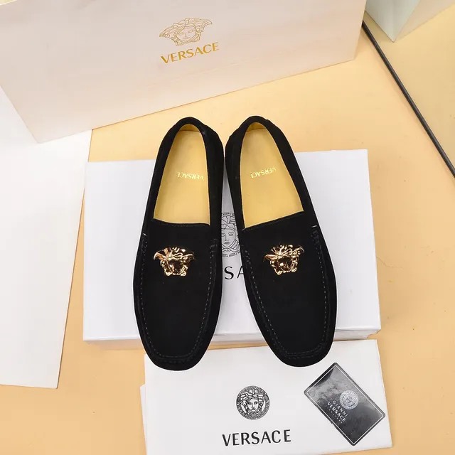 Versace Black Gold Suede Medusa Head Hardware Loafer 9