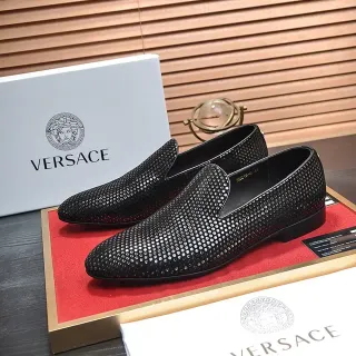 Versace Mocassin Noir Argent Perforé Slip-On