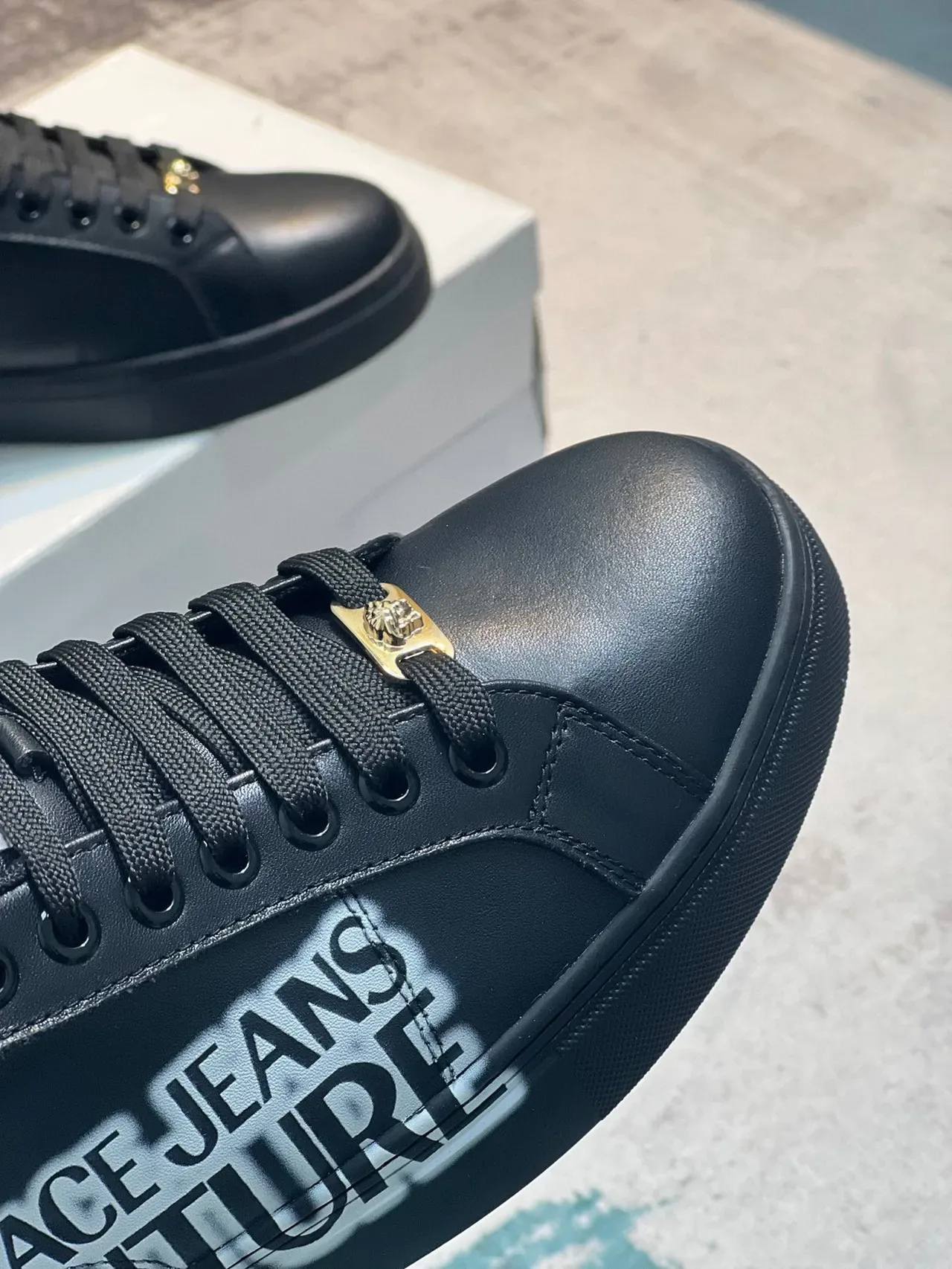Versace Black White Leather Upper Bold Side Logo Print Lifestyle Sneakers 3