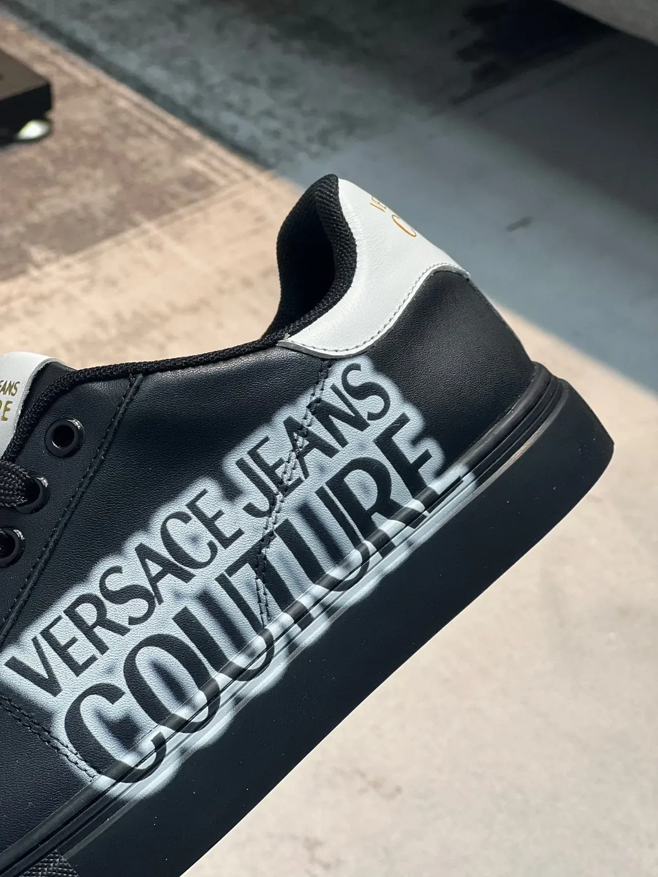 Versace Black White Leather Upper Bold Side Logo Print Lifestyle Sneakers 5